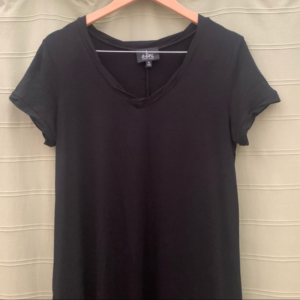 A-Line: Made in Hawaii Black Cap Sleeve Long Dress